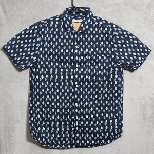 Outerknown Shirt Mens Medium Blue Diamond Print Short Sleeve Organic Hemp Blend